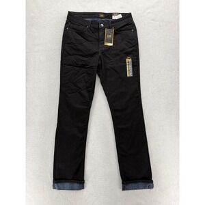 Lee Lined Straight Jeans Womens 8 Tall Black Mid Rise Fleece Lined Stretch Denim
